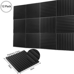 12PCS Fireproof Acoustic Foam Soundproof Board Studio Sound Proofing Room Treatment Absorption Panels 12x12x1 3205
