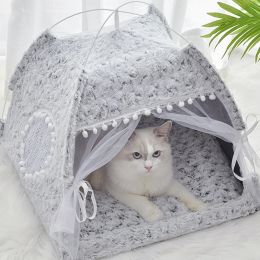 Mats Sweet Princess Cat Bed Foldable Cats Tent Dog House Breathable Pink Puppy Dog Basket Cute Cat Bed Houses Pet Kennel Products