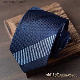 Neck Ties Silkworm % Silk Tie Mens Business Stripe Formal Dress Professional Korean Handmade Versatile Work Blue Striped Real Silk L240313