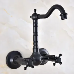 Bathroom Sink Faucets Dual Handle Duals Hole Wall Mount Basin Faucet Oil Rubbed Bronze Vanity Kitchen Cold Water Taps Dnf854