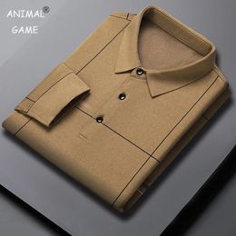 Korean Men Polo Shirt Autumn Tshirt Long Sleeve Casual Male Fit Slim Turn-down Button Shirts Business Cotton Streetwear 240304
