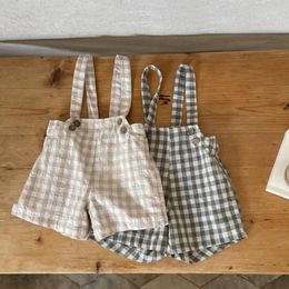 Shorts Infant Boy Fashion Plaid Overalls Toddler Girl All-match Sling Baby Summer Thin Simple Cotton Linen Short Pants