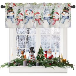 Curtains Christmas Snowman Kitchen Window Curtains Home Decoration Short Curtain for Living Room Bedroom Small Drapes Cortinas