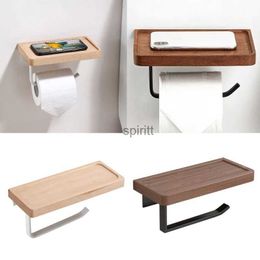 Toilet Paper Holders Toilet Paper Roll Holder with Wood Tray Wall Mount Bathroom Shelve Farmhouse Single Roll Tissue Holder Easy to Instal 240313