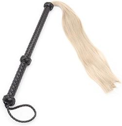 Enchanting Blonde Hair Flogger Spanking Whip with Black PU Leather Handle for Adult Bedroom BDSM Sensory Play