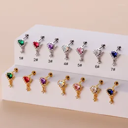 Stud Earrings 1Piece 0.8mm Stainless Steel Earring Trendy Women's Fashion Jewellery Heart Zircon Dangle Piercing Ear Cuff