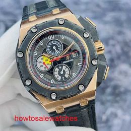 Highend Hot AP Wrist Watch Royal Oak Offshore Series 26290RO Forged Carbon Ring 18K Rose Gold Material Timing Automatic Mechanical Mens Watch 44mm