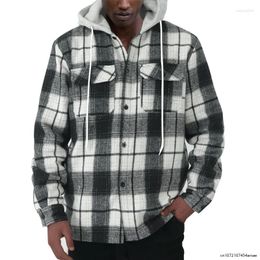 Men's Jackets 2024 Hooded Plaid Jacket For Autumn And Winter Korean Version Of Fashion Loose Warm