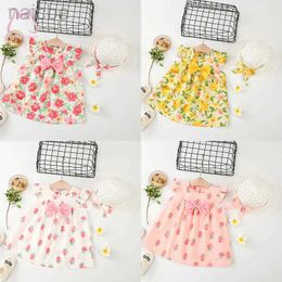 Girl's Dresses 2Pcs/Set Summer Baby Strawberry Dresses Sleeveless Flower Bow Knot Toddler Kids Costume Suit Years Send Hat ldd240313