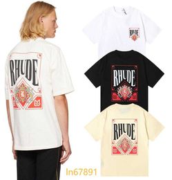Men039s t Shirt 2023 New Fashion Brand Rhu Micro Letter Card Printed Short Sleeved for Men and Women High Street Loose Half Sle 2024