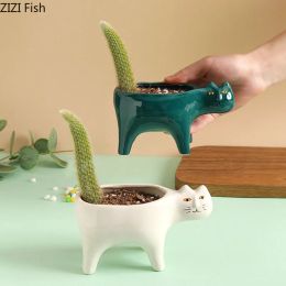 Vases Funny Cat Flower Pots Decorative Ceramic Vase Plant Pots Hydroponics Flower Arrangement Kitten Vases Nordic Home Decor Modern