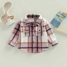 Autumn Boys and Girls Colourful Plaid Shirt Jacket Casual Lapel Long Sleeve Button Cardigan with Chest Pocket Coat 240307