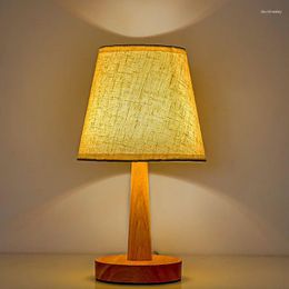Table Lamps Desk Lamp Linen Bedroom LED Brief Wooden Decorative Night Light USB Remote Control Dimmable Li
