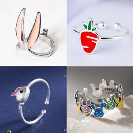 Cluster Rings Fashion Silver Gold Colour Cute Animal Rabbit Owl Carrot Open Finger Ring For Women Girl Jewellery Gift Dropship
