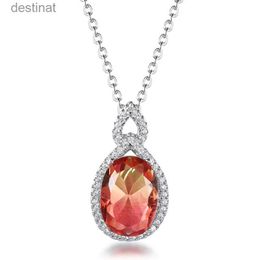 Pendant Necklaces TKJ Fashion Tourmaline Pendant Necklace Womens Gemstone Cubic Zirconia S925 Sterling Silver Unique Wedding Jewelry GiftL242313