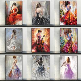 Calligraphy Abstract Violin Women Back Paintings Wall Art Canvas Prints Modern Figures Graffiti Posters for Living Room Home Decor Pictures
