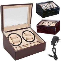 6 4 Automatic Watch Winder Box PU Leather Watch Winding Winder Storage Box Collection Display Double Head Silent Motor296e