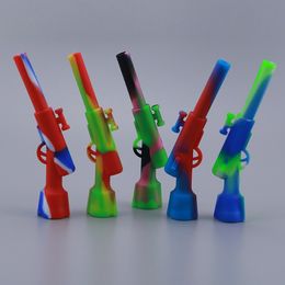 Food grade silicone Smoking Pipes Rifle design with Different Color Built in Metal Smoking Bowl