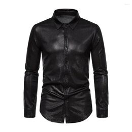 Men's Casual Shirts Snakeskin Bronzing Printed Shirt Spring And Autumn Lapel Long-sleeved Single-breasted Slim Club Wear