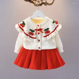 Clothing Sets Baby Girls Set Spring And Autumn Children's Knitted Sweater Coat Princess Skirt 2-piece