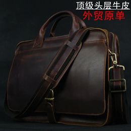 Luxury Genuine Leather Men Briefcase Business Bag portfolio Laptop Shoulder Messenger male Document Office bag 240313