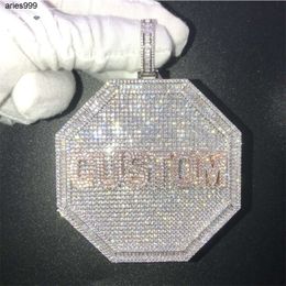 Custom Large Octagon Iced Out Diamond Pendants Necklace Cubic Zircon Iced Out Jewellery