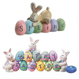Easter Spring Bunny Tabletop Ornament Cute Craft Figurines Home Decor Festive Supplies Bedroom Resin Miniature 240301