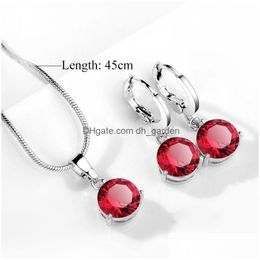 Pendant Necklaces Newest Trendy Sliver Gold Red Copper Long Crystal Jewellery Sets For Woman Charm Pendants Necklace Earrings Elegant Gi Dhmom