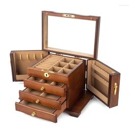 Jewellery Pouches Big Size Wood Box Ring Necklace Earrings Display Stand Storage Organiser Case Drawer Women Accessories
