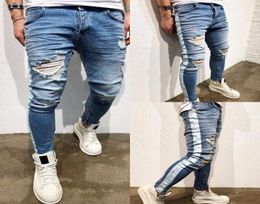 MarchWind Brand Designer New Ripped Holes Men Jeans Side Striped Blue Jans Men Zipper Hip Hop Jeans Skinny Biker Jeans9292620