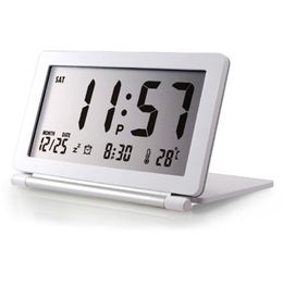 LCD Display Desk Silent Digital Folding Temperature Alarm Clock Flip Travel Electronic Home Office Mini Calendar287t