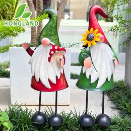 Gnome Statue Artwork Metal Gnome Plugin Outdoor Sculpture Garden Decoration 18 Inch Gnome Figurine for Lawn Patio Yard 2Pcs 240229