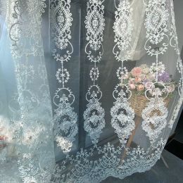 Curtains European Luxury White Embroidered Pearls Sheer Curtain Window Tulle Finished Voile Drapes For Living Room Bedroom Custom Cortina