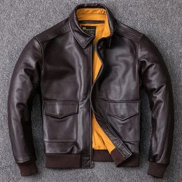 Mens Genuine Leather Jacket For Men A2 Pilots Air Force Leather Jacket Bomber Male Jacket Cowhide Leather Jacket Man 240309