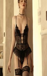 Black Sexy Seethougth Bodysuit Strap Open Crotch Body Suit Erotic Lingerie Lace Sling Pyjama Nightwear Mesh Jumpsuit One Size Q081426283