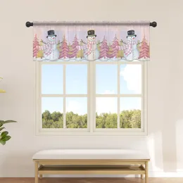 Curtain Christmas Winter Snowman Pink Sheer Curtains For Kitchen Cafe Half Short Tulle Window Valance Home Decor