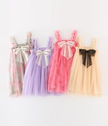 Ins Baby Girls Tutu Dress With Bow Kids Summer Fairy Sling Gauze Skirt Party Elegant Agaric Lace4192530