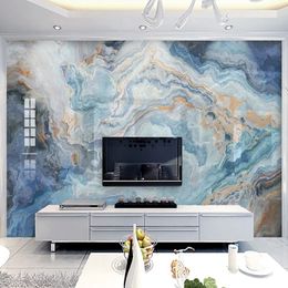 Personalizzato Po Astratto Marmo Blu Modello Soggiorno Divano TV Sfondo Decorazione della parete Pittura Cucina Murale Carta da parati Impermeabile216i