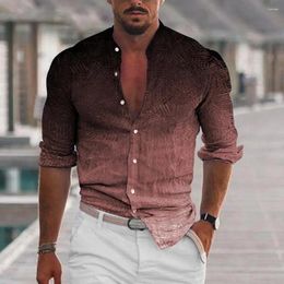 Men's Casual Shirts Gradient Color Men Shirt 3d Print Spring With Stand Collar Slim Fit Long Sleeve For Wear