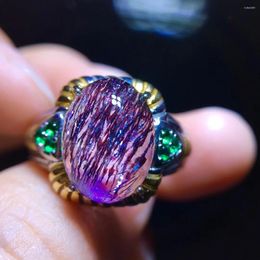 Cluster Rings Natural Purple Super Seven 7 Red Lepidocrocite Quartz Adjustable Ring 12.8/9.6mm Oval Rutilated Women Men Jewellery