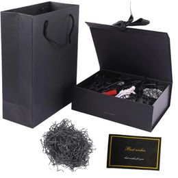 4 in1 Gift Box Set Magnetic Foldable Box26x17x11CMBag25x30x135CM20g Raffia Paper Shreds Greeting Cards9x13CM 240228