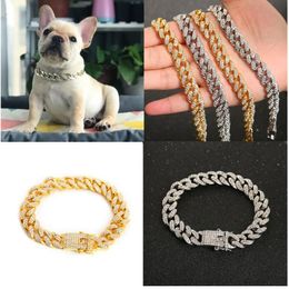 Dog Collars & Leashes Pet Cat Collar Jewelry Stainless Steel With Diamond Pitbull Personalised Dogs Accessories256W