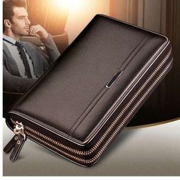 Double Zipper Men Clutch Bags High Quality PU Leather Wallet Man New Wallets Male Long Wallets Purses carteira masculina183Z