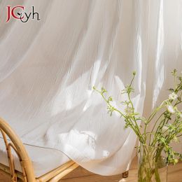 Curtains Modern White Sheer Curtains for Living Room Luxury Pleated Tulle Curtain for Windows Solid Voile Readymade Drapes Custom Fabric