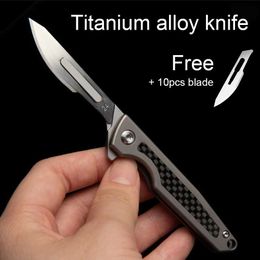 Camping Hunting Knives Mini Folding Knife Clip Titanium Aluminum EDC Knife Holder Outdoor Portable Quick Open Self-Defense Scalpel Box Cutter 240312