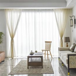 Curtain Polyester Semi Sheer Curtains Japanese Simplicity Monochromatic Drapes Living Room And Bedroom Decors