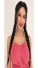 Black Boxer Braids Long Natural Straight Double Braided High Temperature Fibre Synthetic Lace Front Wig With Baby Hair1615933