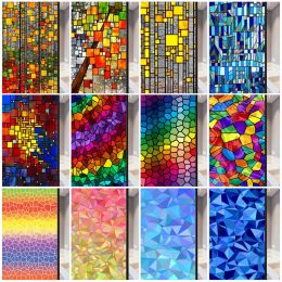 Films Window Film Frosted Stained Glass Films,Opaque Frosted Privacy Reusable HomeDecor Sun catcher Rainbow Colour Window Covering