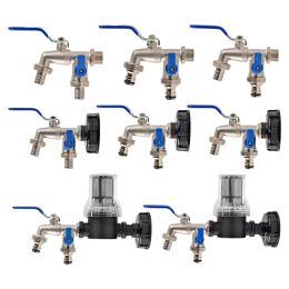 Connectors 1/2'' Thread IBC Water Tank Connector 2Way Faucet Adapter with Watering Philtre Prevent Pipe Clogging Quick Connector Ball Valve