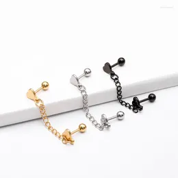 Dangle Earrings Rinhoo 1pcs Stainless Steel Heart Ear Stud Simple Integrated Chain Double Hole Fashion Women Body Piercing Jewellery